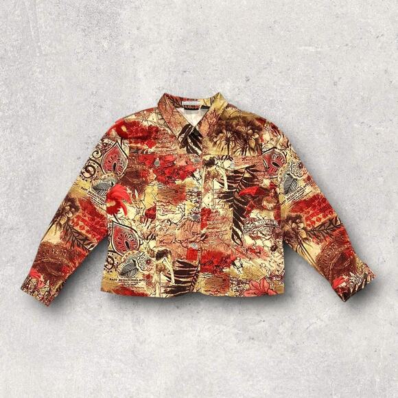 ★ ELCC Boho Hawaiian Tapestry Print Women’s Cropped Denim Jacket ★ - Picture 7 of 7